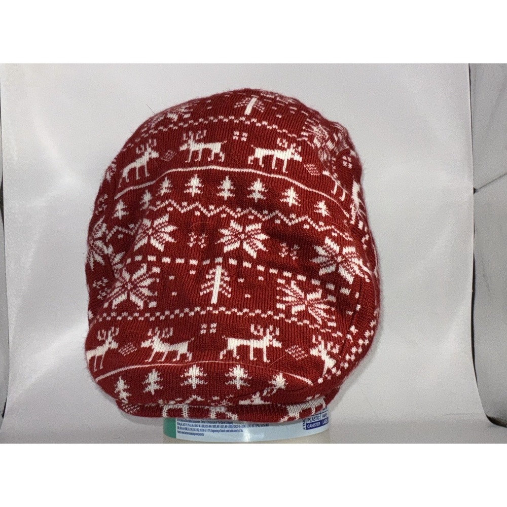 Christmas Themed Red And White Newsboy Hat Knit Cap One Size